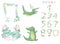 Crocodile digital clip art cute animal and flowers for card, frame and ribbon posters, on white background for
