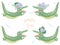 Crocodile digital clip art cute animal and flowers. Flying Croc. Party Time text. Greeting Celebration Birthday Card Funny african
