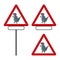 Crocodile dinosaur danger road sign on white and red background