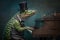 a crocodile dressed as a jazzman playing piano, c created with Generative AI technology