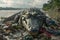 Crocodile emerging from the water in a contaminated river