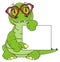 Crocodile in glasses with clean banner