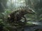 A crocodile hybrid walking in the forest, fantasy concept art.