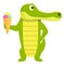 Crocodile with ice cream icon, cartoon style