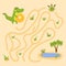 Crocodile maze. Labyrinth puzzle, help alligator find way to oasis lake. Choose direction game for kids, logic test