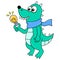Crocodile monster holding a light bulb is illustrating inspiration, doodle icon image kawaii