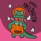 Crocodile monster wear pumpkin hat and bring pumpkin monster Halloween cartoon illustration