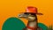 Crocodile In Orange Hat Pigeoncore Minimalist Illustrated Advertisement