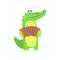 Crocodile Playing Accordion, Humanized Green Reptile Animal Character Every Day Activity