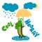 Crocodile print design with cool and hooray text funny hand drawn doodle, cartoon alligator.