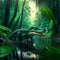 Crocodile in the rainforest. Wildlife scene. Crocodile in the jungle. generative AI