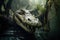 Crocodile rests by the river in the jungle. Generative AI