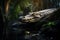 Crocodile rests by the river in the jungle. Generative AI