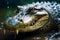 A crocodile in the river lurking for prey - AI generated