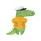 Crocodile sailor character in a cartoon style, in a yellow jacket with pockets and a cap.