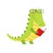 Crocodile Smiling Bookworm Zoo Character Wearing Glasses And Reading A Book Cartoon Illustration Part Of Animals In