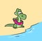 Crocodile swimming beach cartoon illustration