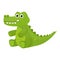 Crocodile vector cartoon crocodilian character of green alligator playing in kids playroom illustration animalistic