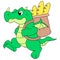 A crocodile was walking carrying a basket filled with a lot of bread. doodle icon image kawaii