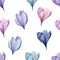 Crocuses blue purple watercolor pattern.