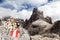 Croda Berti and tourist sign, Sextener Dolomiten