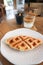 croffle or croissant waffle and coffee ,dirty coffee or Japanese coffee