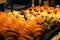 Croissant bread, cinnamon roll and fruit danish dessert on buffet line