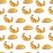 Croissant bread wheat yellow seamless pattern on a white background for design