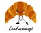 Croissant character with eyes. White background. Round bread products. French cuisine