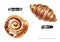 Croissant and cinnamon roll watercolor illustration isolated on white background