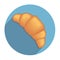 Croissant icon on blue background.