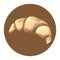 Croissant icon in brown circle. Cute design element for bakery shop and patisserie. Traditional French breakfast, delicious