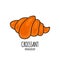 Croissant icon. Hand drawn french croissant. Sweet pastries logo. Vector illustration for bakery, design menu, label and