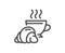 Croissant line icon. Coffee cup with bun sign. Vector