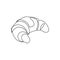 Croissant one line art. Continuous line drawing of butter roll, French pastries.