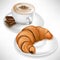 Croissant on plate and coffee cup