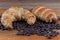 Croissant, sausage dough and coffee beans