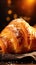 Croissant on a wooden table with a light background, AI