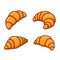 Croissants Bake Pastry Set on White Background. Vector