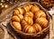 Croissants in a basket close-up. Generative AI