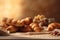 Croissants, bread on a pastel background Commercial photography