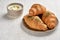 Croissants with zaatar onceramic plate and labaneh