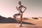 Crome robot woman dancing in the desert. Artificial intelligence rise and shiny. Mechanical beauty. Generated AI.