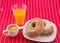 Cronuts, coffee and orange juice