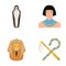 Crook and flail,a golden mask, an egyptian, a mummy in a tomb.Ancient Egypt set collection icons in cartoon style vector
