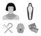 Crook and flail,a golden mask, an egyptian, a mummy in a tomb.Ancient Egypt set collection icons in monochrome style