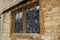 Crooked window panes on medieval house