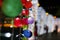 Crop and blurred image of Christmas decorate woven ball on night time background