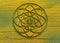 Crop circles on green grass, sacred geometry, esoteric Flower of Life, vector mystical sign isolated on green backgroun