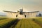 Crop Duster plane spraying crops.